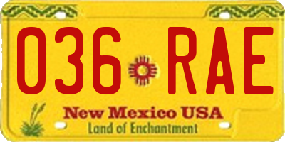 NM license plate 036RAE