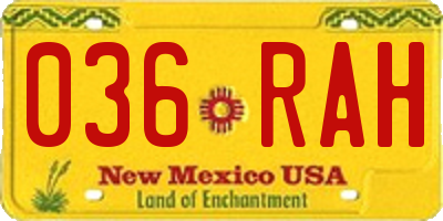 NM license plate 036RAH