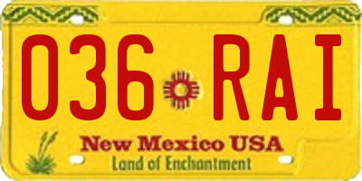 NM license plate 036RAI