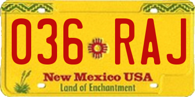 NM license plate 036RAJ