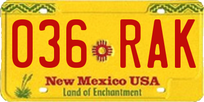 NM license plate 036RAK