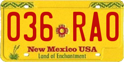 NM license plate 036RAO