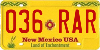 NM license plate 036RAR