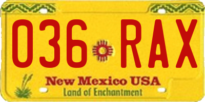 NM license plate 036RAX