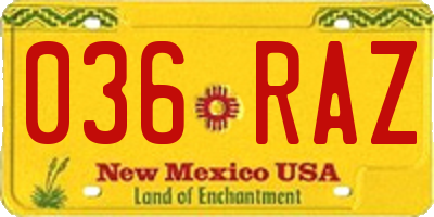 NM license plate 036RAZ