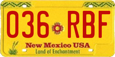 NM license plate 036RBF