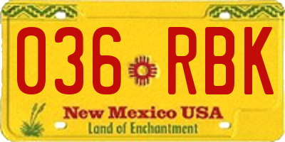 NM license plate 036RBK