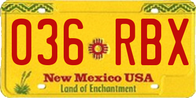 NM license plate 036RBX
