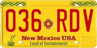 NM license plate 036RDV