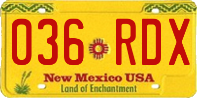 NM license plate 036RDX