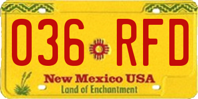 NM license plate 036RFD