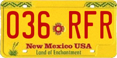 NM license plate 036RFR