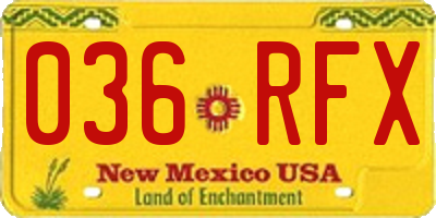 NM license plate 036RFX