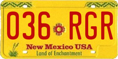 NM license plate 036RGR