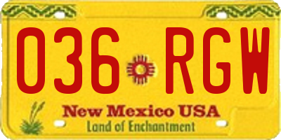 NM license plate 036RGW