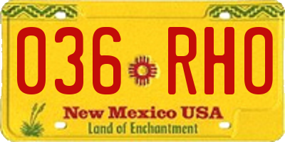 NM license plate 036RHO