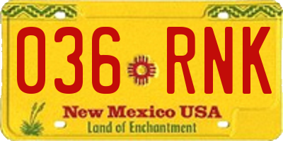 NM license plate 036RNK