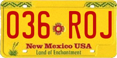 NM license plate 036ROJ