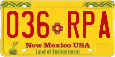 NM license plate 036RPA