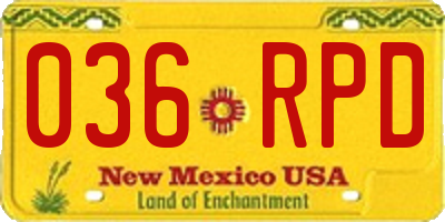 NM license plate 036RPD