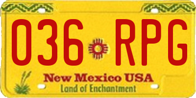NM license plate 036RPG