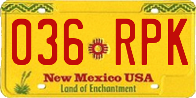 NM license plate 036RPK