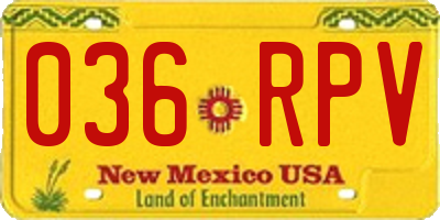 NM license plate 036RPV