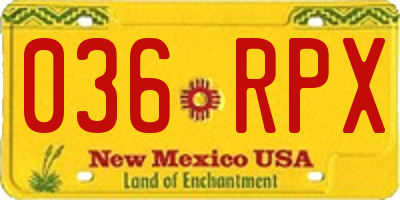 NM license plate 036RPX