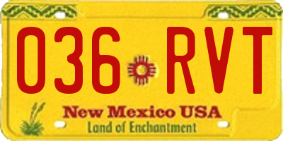 NM license plate 036RVT