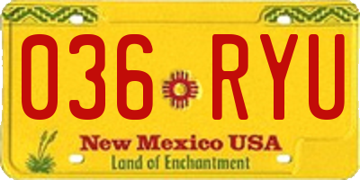 NM license plate 036RYU