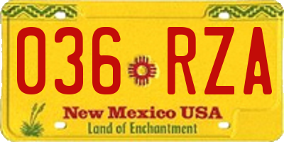 NM license plate 036RZA