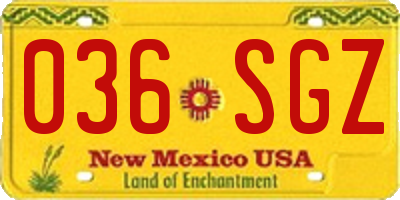 NM license plate 036SGZ