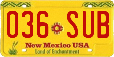 NM license plate 036SUB