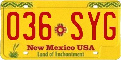 NM license plate 036SYG