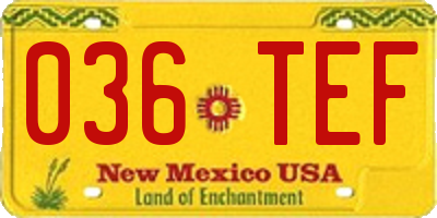 NM license plate 036TEF