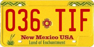 NM license plate 036TIF