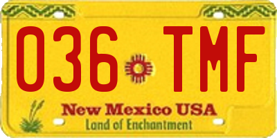 NM license plate 036TMF