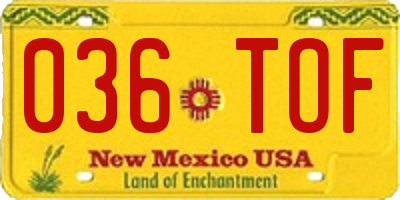 NM license plate 036TOF
