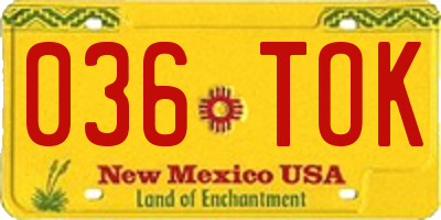 NM license plate 036TOK