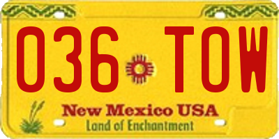 NM license plate 036TOW