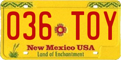 NM license plate 036TOY