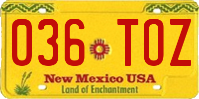 NM license plate 036TOZ