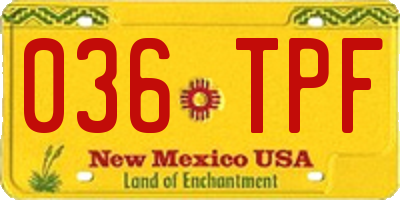 NM license plate 036TPF