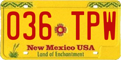 NM license plate 036TPW