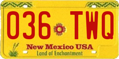 NM license plate 036TWQ