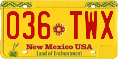 NM license plate 036TWX