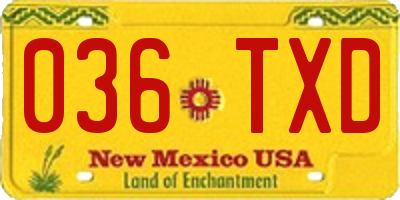 NM license plate 036TXD