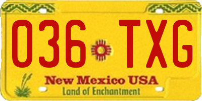 NM license plate 036TXG