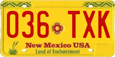 NM license plate 036TXK