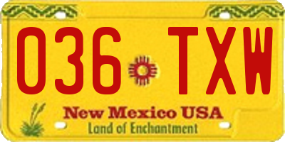 NM license plate 036TXW